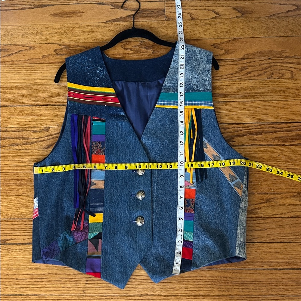 VINTAGE Patchwork Denim Vest with Fringe  HANDMADE - Picture 4 of 4